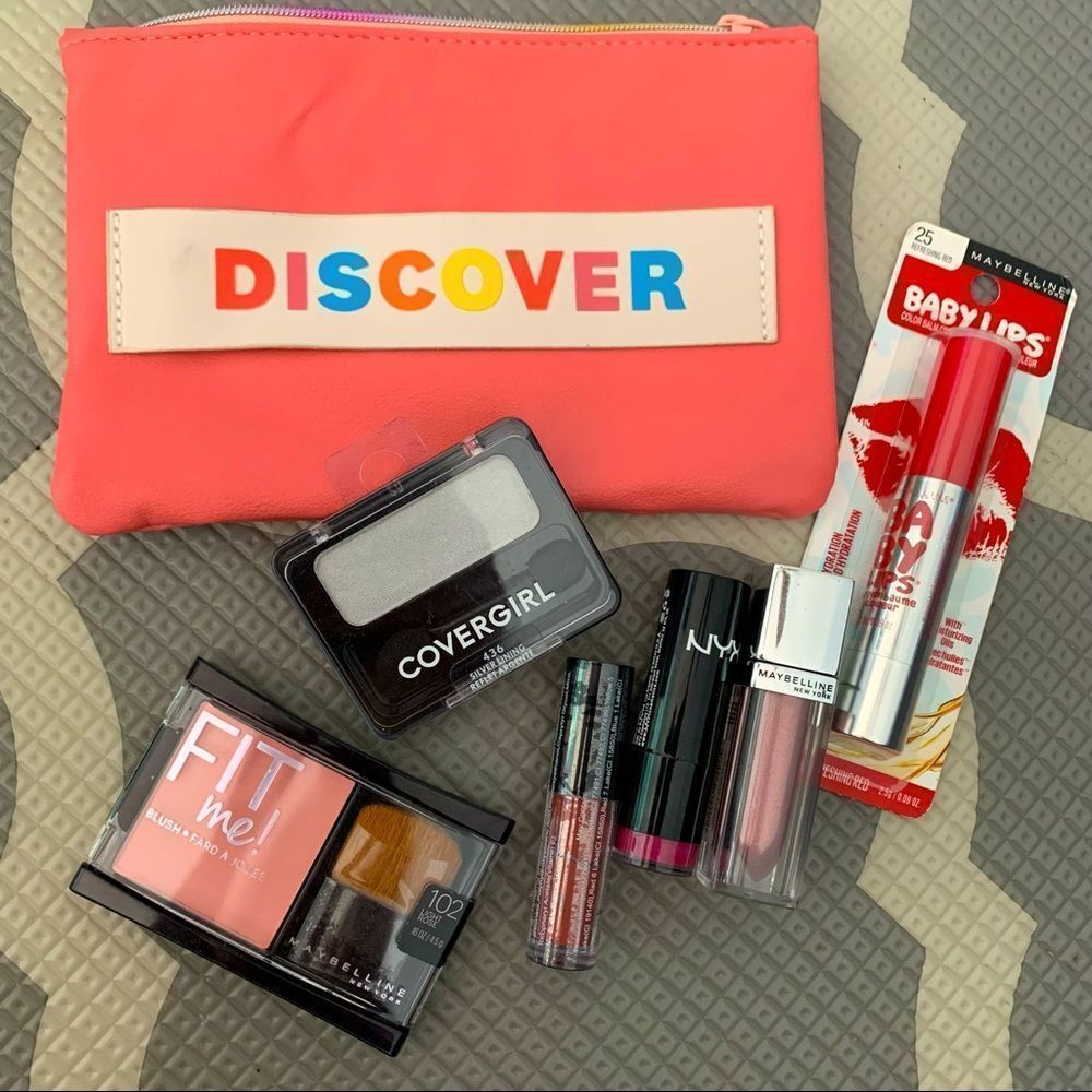 6 Piece Makeup Lot with Makeup Bag! Maybelline, CoverGirl, Nyx,‎ Mellie